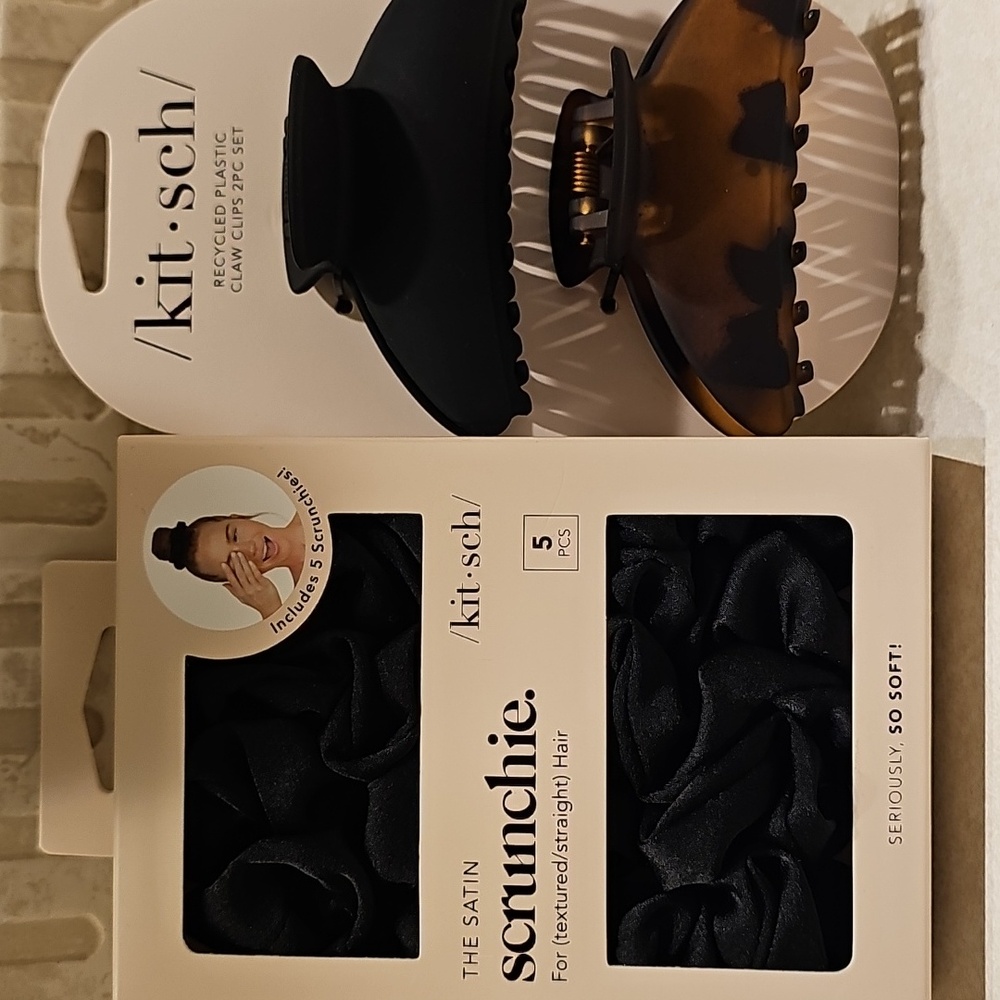 New Kitsch Black and Tortoise Hair Clips And 5pc Satin Scrunchie Set
